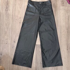 Zara Black Faux Leather Wide-Leg Pants Size 6